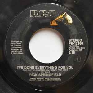 Rick Springfield ‎– I've Done Everything For You (Used Vinyl) (7")