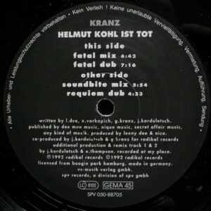 Kranz ‎– Helmut Kohl Ist Tot (Used Vinyl) (12'')